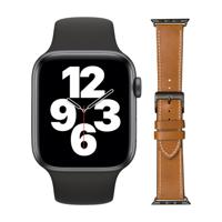 Apple Watch SE 44mm Space Gray Zwart Bandje + DBramante1928 Leren Bandje Bruin/Space Gray - thumbnail