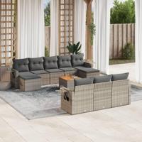11-delige Loungeset met kussens poly rattan grijs - thumbnail