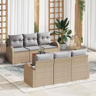 Tuinbankenset met kussen 7 pcs Beige poly rattan