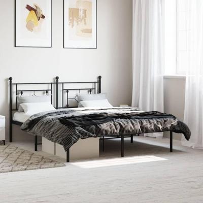 Bedframe met hoofdbord metaal zwart 160x200 cm Bedframe met hoofdbord metaal zwart 160x200 cm