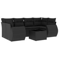 7-delige Loungeset met kussens poly rattan zwart - thumbnail