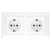 Dubbele Inbouw Wandcontactdoos met Randaarde en Wit Afdekraam - thumbnail