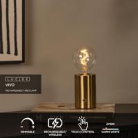 Lucide VIVO - Oplaadbare Tafellamp - Accu/Batterij - Ø 8 cm - LED Dimb. - E27 - 1x1W 2700K - Mat Goud / Messing - thumbnail