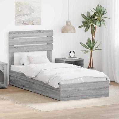 Bedframe met lade Grijs Sonoma 75 x 190 cm Bewerkt hout
