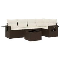 6-delige Loungeset met kussens poly rattan bruin - thumbnail