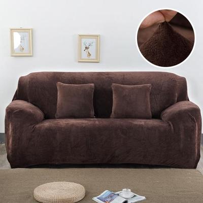 Pluche stof sofa cover dikke zachte bank elastische sofa covers niet omvatten kussensloop specificatie: 4 Seat 230-300cm (koffie)