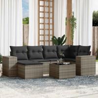 7-delige Loungeset met kussens poly rattan grijs - thumbnail