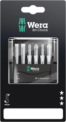 Wera Mini-Check, 50 mm, 05073635001 Bitset 6-delig Plat, Kruiskop Phillips, Kruiskop Pozidriv