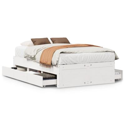 Bedframe zonder matras met lades grenenhout wit 135x190 cm