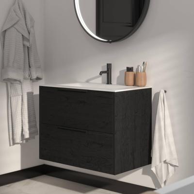 Saqu Lima badmeubel incl. mat witte keramische wastafel 80x46x61cm eiken zwart - mat zwarte greep