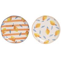 Dinerbord Home ESPRIT Geel Blauw Wit Oranje Keramiek Citroen Mediterrane 27 X 27 X 2,7 CM (2 Stuks) - thumbnail