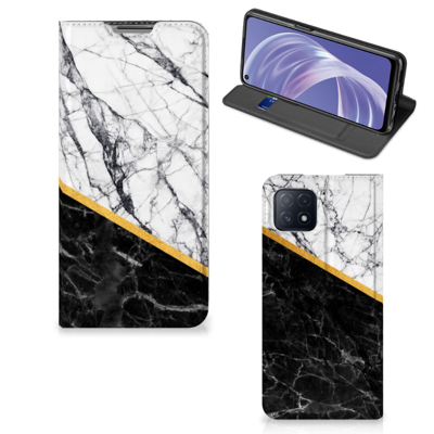 OPPO A73 5G | Standcase | Marmer Wit Zwart - Origineel Cadeau Man OPPO A73 5G | Standcase | Marmer Wit Zwart - Origineel Cadeau Man