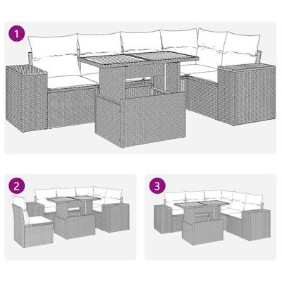 6-delige Loungeset met kussens poly rattan zwart - thumbnail