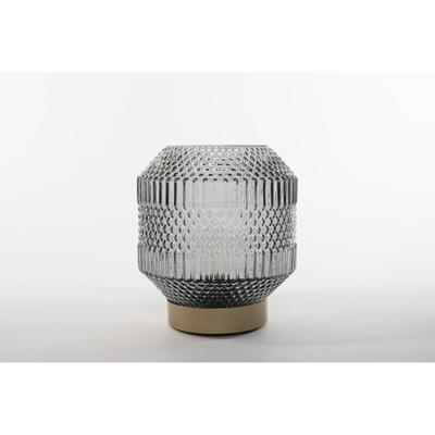 lantern Glass 16 x 17 cm Grey With Golden Base Led Bulb 2 x Anna's Collection - Annas collection