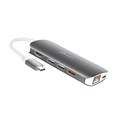 j5create USB C Hub Adapter Multi-Monitor 10-in-1 poort dockingstation 4K HDMI, VGA, Ethernet, USB 3.0, MicroSD, SD, USB-C 3.1 + stroomvoorziening | voor pc, laptop, tablet, displayaansluiting
