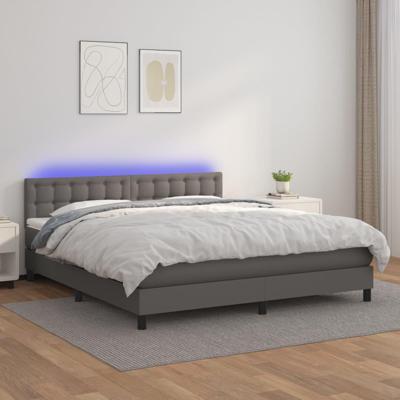 Boxspring met matras en LED kunstleer grijs 160x200 cm