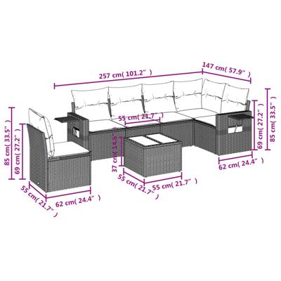 6-delige Loungeset met kussens poly rattan zwart - thumbnail
