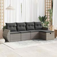 5-delige Loungeset met kussens poly rattan grijs - thumbnail