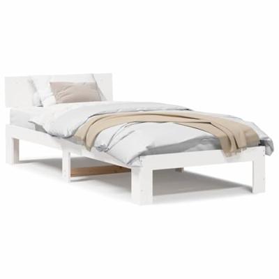 Bedframe met hoofdeinde Wit 75 x 190 cm Massief grenenhout