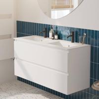 Saqu Gaia badmeubel incl. dubbele glans witte keramische wastafel 120x46x61cm mat wit - witte greeplijst - thumbnail