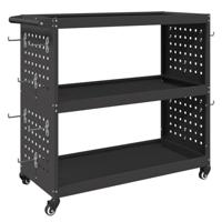 Gereedschapswagen met plank met wiel met opslag Zwart 75 x 35 x 73 cm Metaal - thumbnail