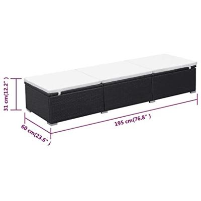 Ligbed met kussen poly rattan zwart