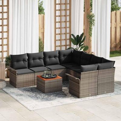Tuinbankenset met kussen 9 pcs Grijs poly rattan