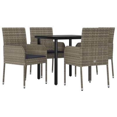 5-delige Tuinset met kussens poly rattan zwart en grijs