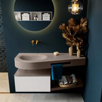 MONDIAZ RIVA 120cm badmeubel onderkast / planchet kleur Talc met 1 lade. Wastafel DULCET links 0 kraangaten kleur Smoke. - thumbnail
