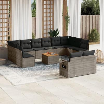 13-delige Loungeset met kussens poly rattan grijs