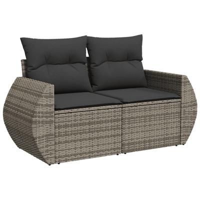 6-delige Loungeset met kussens poly rattan grijs - thumbnail
