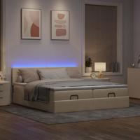 Ottoman bed met matrassen en LED's 180x200cm stof crèmekleurig - thumbnail