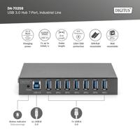 DIGITUS industriële 7-poorts USB-hub - 7x USB-A - USB 3.0-5 Gbps - USB SuperSpeed - 15 kV ESD-bescherming - DIN-rail montage - Zwart - thumbnail