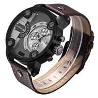 CAGARNY 6818 modieuze DZ stijl grote Dial dubbele klok Quartz beweging Sport polshorloge met lederen Band & kalender functie voor mannen (bruine Band - thumbnail