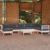 9-delige Loungeset met kussens massief grenenhout wit - thumbnail