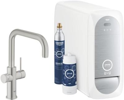 Bruisendwater Keukenkraan GROHE Blue Home Duo Starterkit Chilled en Sparkling Water U Uitloop RVS Look