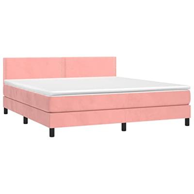 Boxspring met matras en LED fluweel roze 160x200 cm