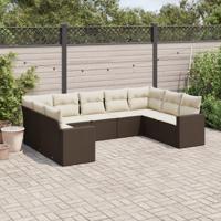 9-delige Loungeset met kussens poly rattan bruin - thumbnail