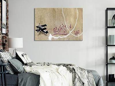 Schilderij - Banksy&apos;s Plane (1-part) - Red Graffiti Text on Mural Background