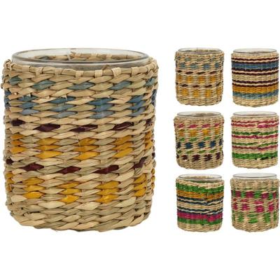 Theelichthouder met zeegras H8cm