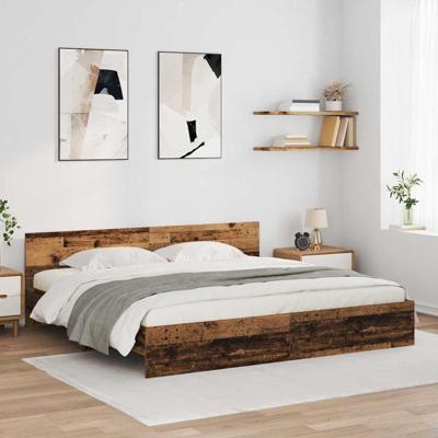 Bedframe met hoofdeinde Oud Hout 200 x 200 cm Bewerkt hout