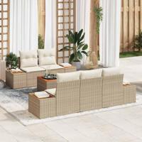 6-delige Tuinset met Kussens in Beige Poly Rattan en Acacia - thumbnail