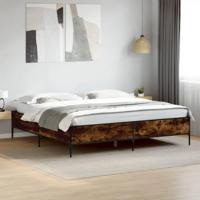 Bedframe bewerkt hout metaal gerookt eikenkleurig 200x200 cm - thumbnail