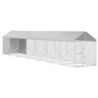 Hondenkennel met dak 2x14x2,5 m gegalvaniseerd staal zilver - thumbnail