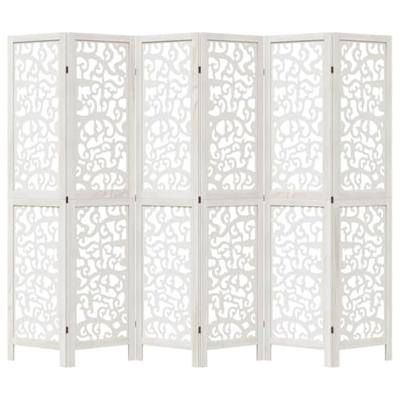 Kamerscherm met 6 panelen massief paulowniahout wit