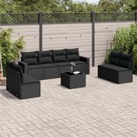 9-delige Loungeset met kussens poly rattan zwart - thumbnail