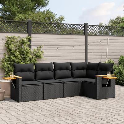 6-delige Loungeset met kussens poly rattan zwart - thumbnail