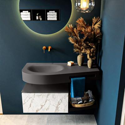 MONDIAZ RIVA 100cm badmeubel onderkast / planchet kleur carrara met 1 lade. Wastafel DULCET links 0 kraangaten kleur Dark_Grey.