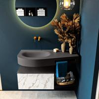 MONDIAZ RIVA 100cm badmeubel onderkast / planchet kleur carrara met 1 lade. Wastafel DULCET links 0 kraangaten kleur Dark_Grey. - thumbnail