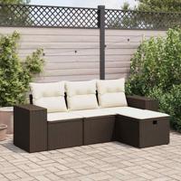 4-delige Loungeset met kussens poly rattan bruin - thumbnail